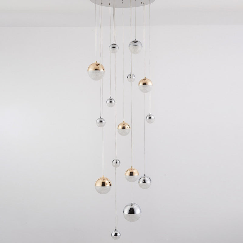 Minimalist 15-Head Silver-Gold Multi Pendant Light With Acrylic Bubble Globes - Stylish Hanging