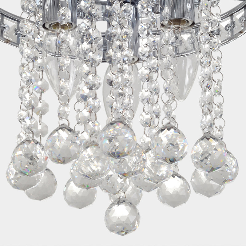 Contemporary Chrome Round Ceiling Light With Crystal Accents - 3 Bulb Living Room Mount