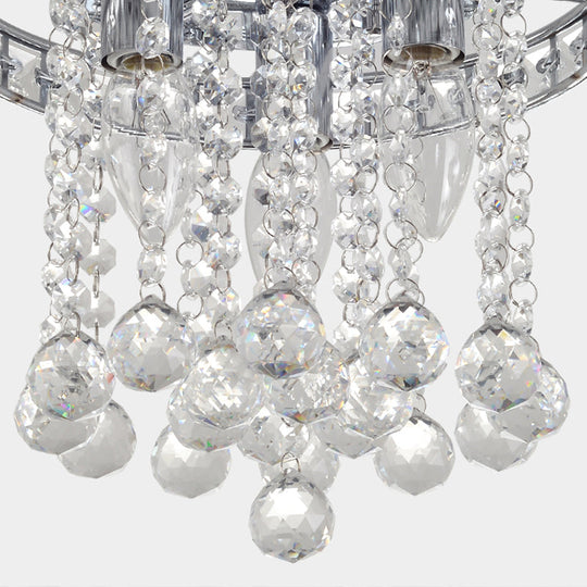 Contemporary Chrome Round Ceiling Light With Crystal Accents - 3 Bulb Living Room Mount