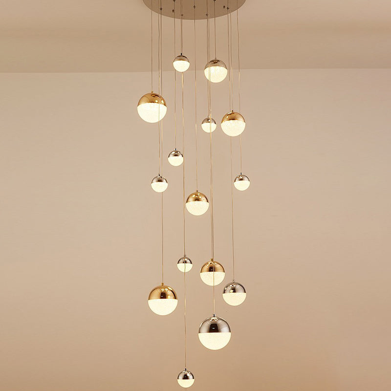 15-Head Silver-Gold Globe Multi Pendant Light - Minimalist Acrylic Bubble Hanging Fixture