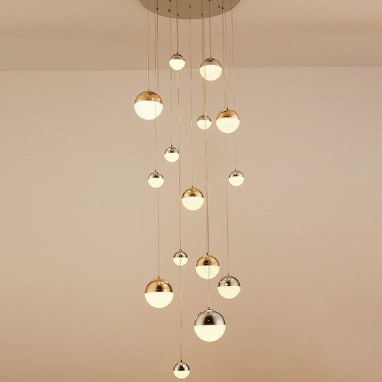 15-Head Silver-Gold Globe Multi Pendant Light - Minimalist Acrylic Bubble Hanging Fixture