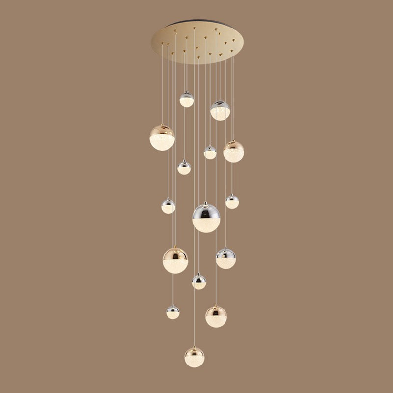 15-Head Silver-Gold Globe Multi Pendant Light - Minimalist Acrylic Bubble Hanging Fixture