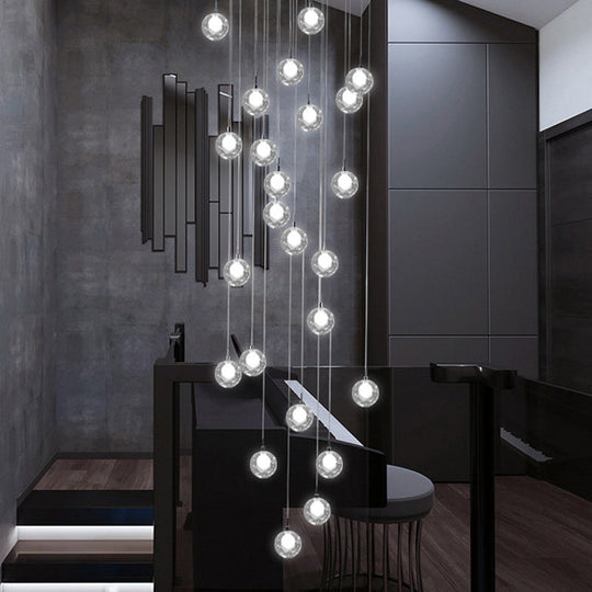 Sleek Spiral Stairs Suspension Light - Minimalist Bubbles Multi Pendant Fixture In Frosted