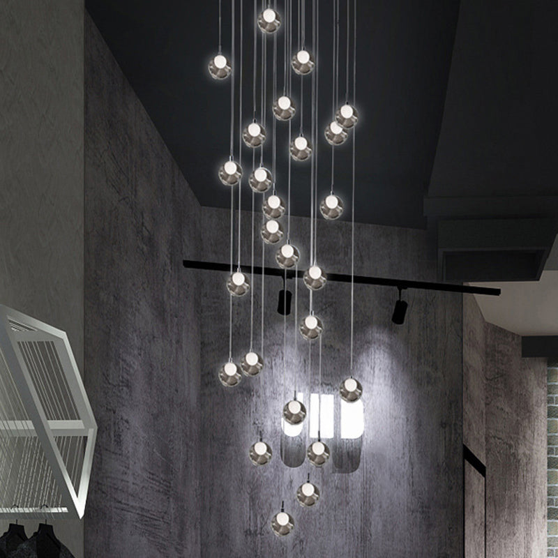 Sleek Spiral Stairs Suspension Light - Minimalist Bubbles Multi Pendant Fixture In Frosted