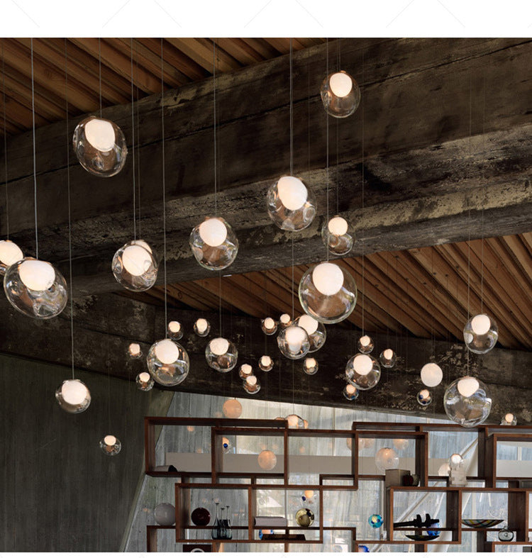 Sleek Spiral Stairs Suspension Light - Minimalist Bubbles Multi Pendant Fixture In Frosted