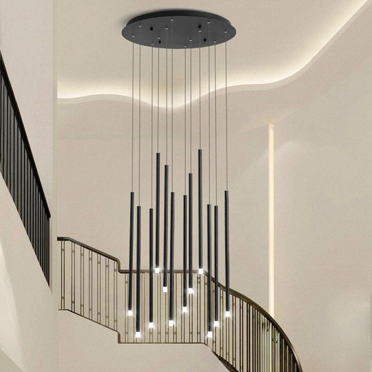 Led Sticks Pendant Light: Minimalistic Metal Staircase Ceiling Lamp With Acrylic Shade