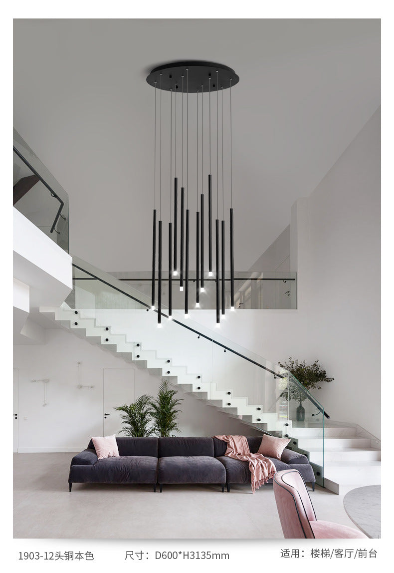 Led Sticks Pendant Light: Minimalistic Metal Staircase Ceiling Lamp With Acrylic Shade