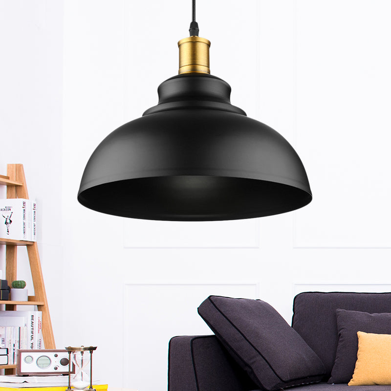 Adjustable Cord Retro Metal Dome Ceiling Pendant With Black/White Shade - 12/14/16 W Black / 12