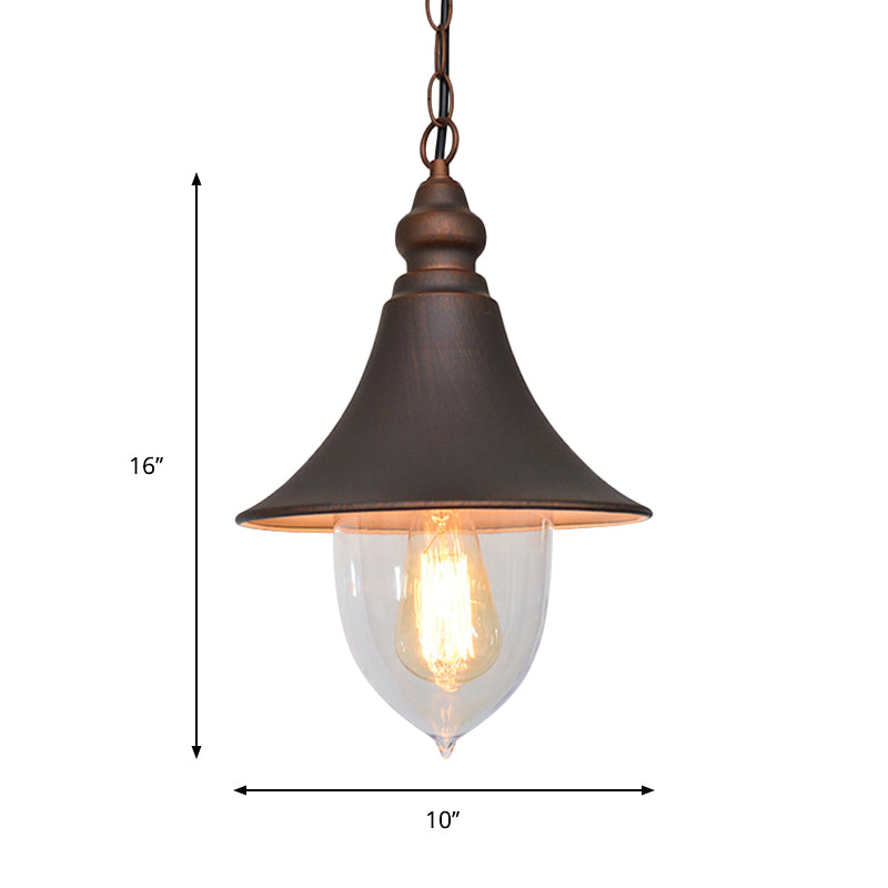 Country Style Flared Hanging Light - 1 Pendant With Clear Plastic Shade (Black Bronze Gold)