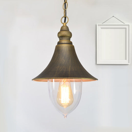 Country Style Flared Hanging Light - 1 Pendant With Clear Plastic Shade (Black Bronze Gold)