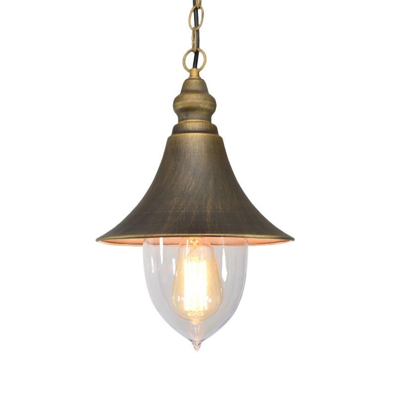 Country Style Flared Hanging Light - 1 Pendant With Clear Plastic Shade (Black Bronze Gold)