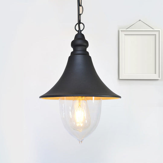 Country Style Flared Hanging Light - 1 Pendant With Clear Plastic Shade (Black Bronze Gold)