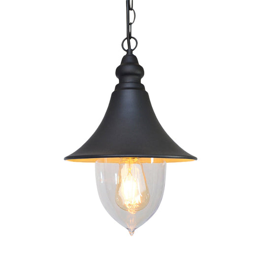 Country Style Flared Hanging Light: Black/Bronze/Gold Pendant with Clear Plastic Shade