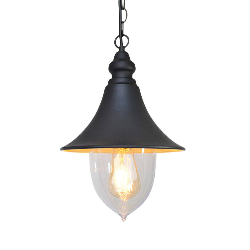 Country Style Flared Hanging Light - 1 Pendant With Clear Plastic Shade (Black Bronze Gold)