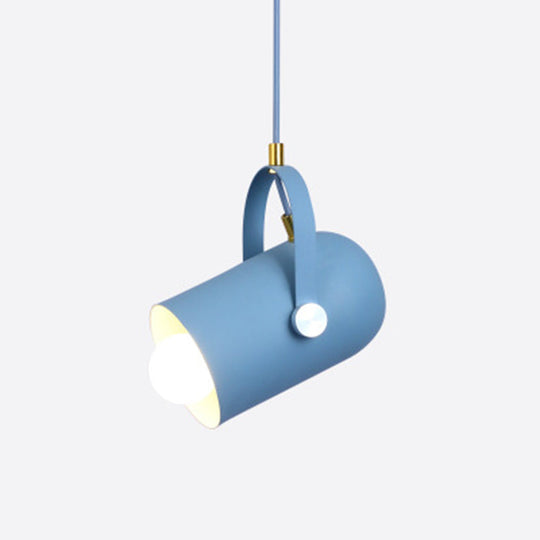 Cylindrical Metal Spotlight Pendant Lighting With Adjustable Handle - Commercial Grade Blue