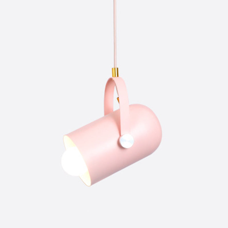 Cylindrical Metal Spotlight Pendant Lighting With Adjustable Handle - Commercial Grade Pink