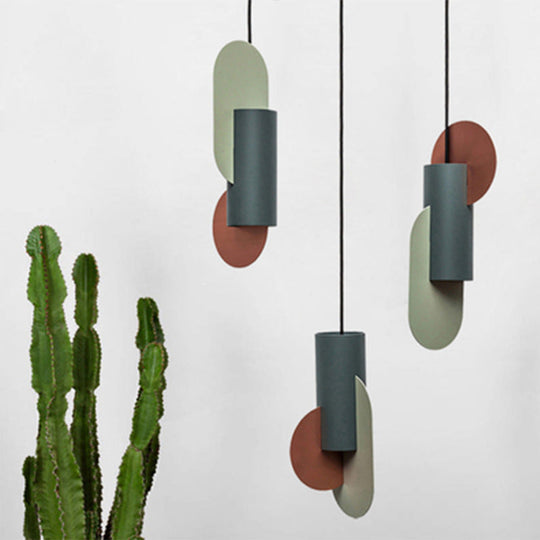 Laura - Colorblock Geometric Colorblock Pendant Lighting Macaron Metal 1-Light Pink-Green-Grey Ceiling Light