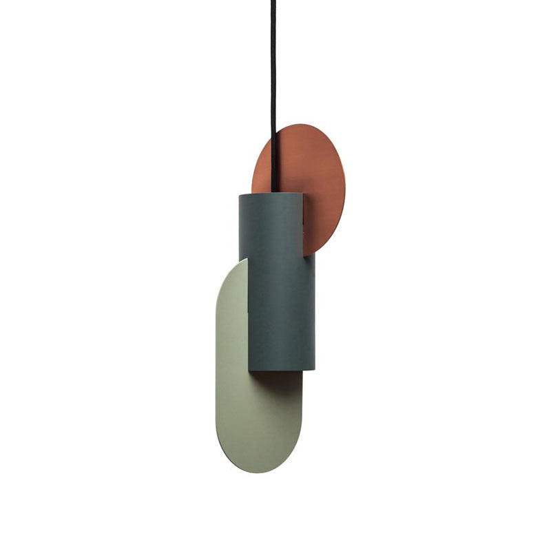 Laura - Colorblock Geometric Colorblock Pendant Lighting Macaron Metal 1-Light Pink-Green-Grey Ceiling Light