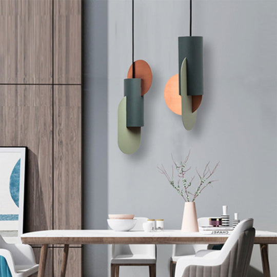 Laura - Colorblock Geometric Colorblock Pendant Lighting Macaron Metal 1-Light Pink-Green-Grey Ceiling Light