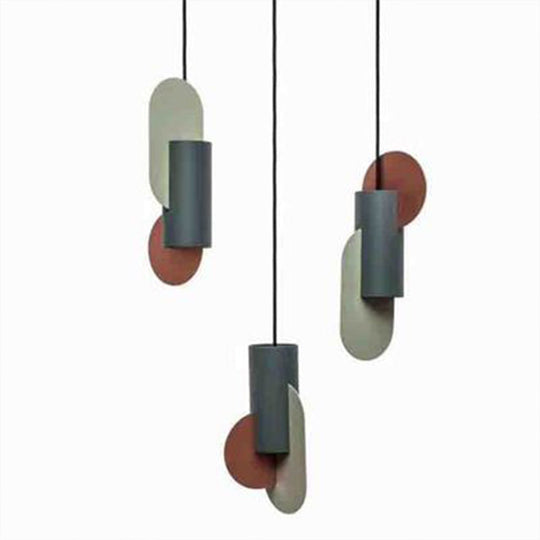 Laura - Colorblock Geometric Colorblock Pendant Lighting Macaron Metal 1-Light Pink-Green-Grey Ceiling Light