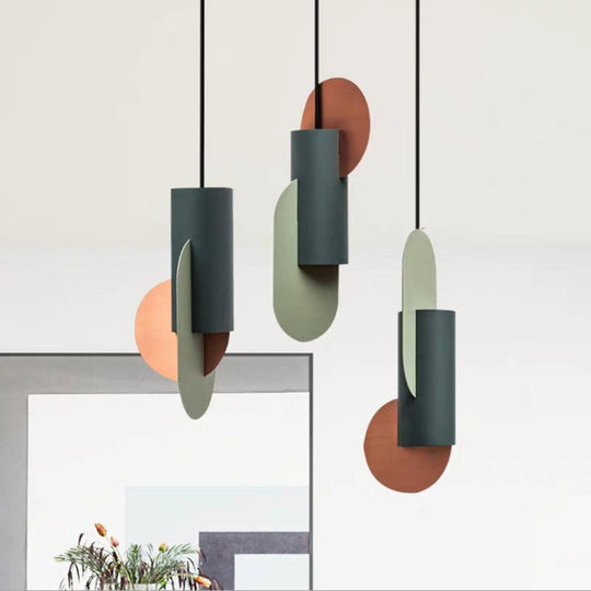 Laura - Colorblock Geometric Colorblock Pendant Lighting Macaron Metal 1-Light Pink-Green-Grey Ceiling Light