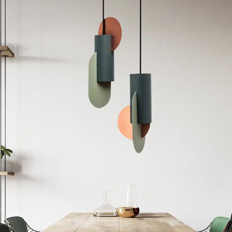 Laura - Colorblock Geometric Colorblock Pendant Lighting Macaron Metal 1-Light Pink-Green-Grey Ceiling Light