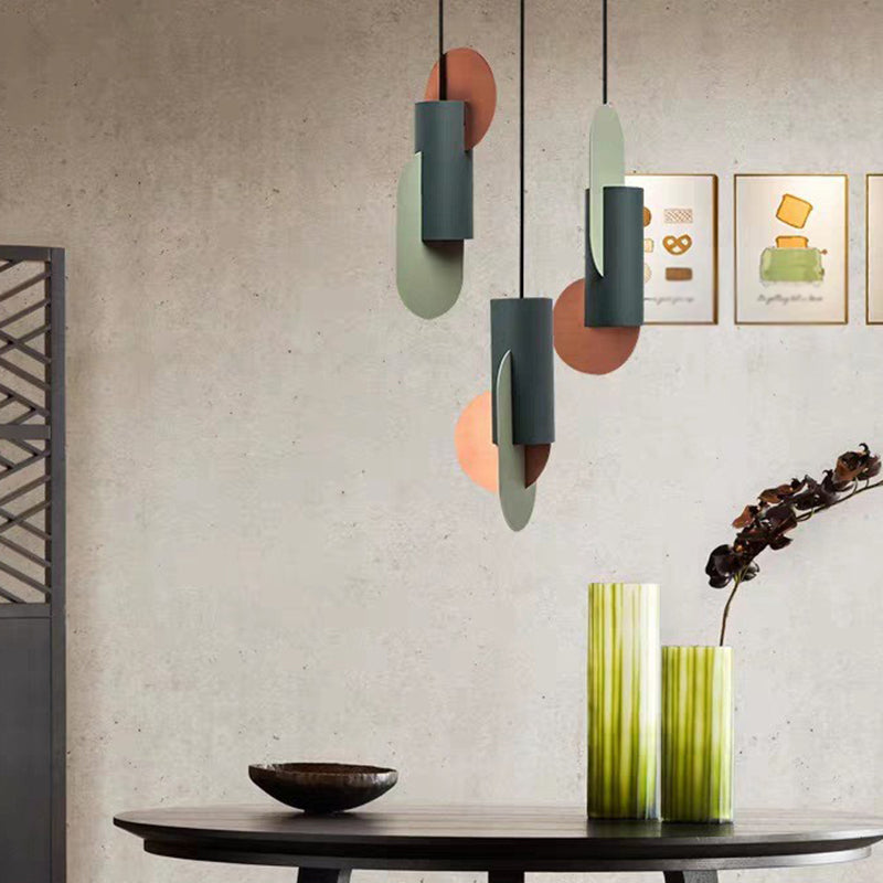 Modern Macaron Pendant Lighting - Geometric Colorblock In Pink Green And Grey Ceiling Light