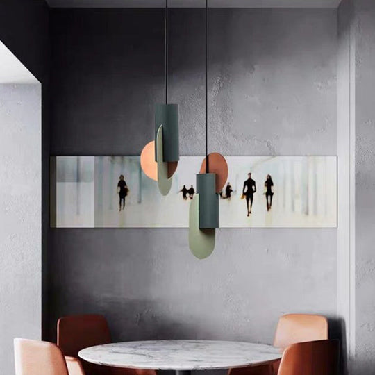 Modern Macaron Pendant Lighting - Geometric Colorblock In Pink Green And Grey Ceiling Light