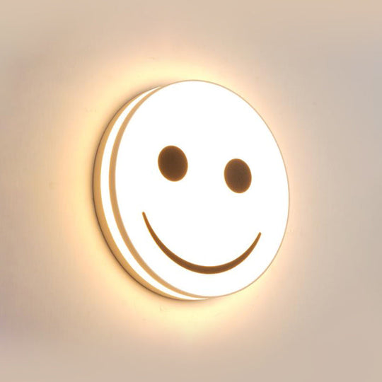 Round Flush Ceiling Light With Smile Emoji Led Flushmount Lamp And Acrylic Shade White / B