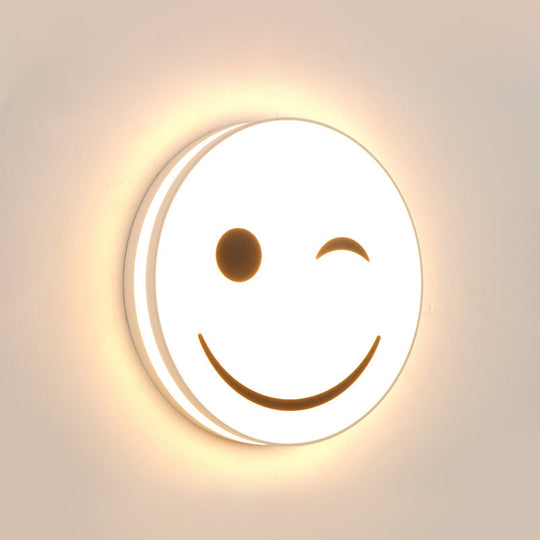 Round Flush Ceiling Light With Smile Emoji Led Flushmount Lamp And Acrylic Shade White / C