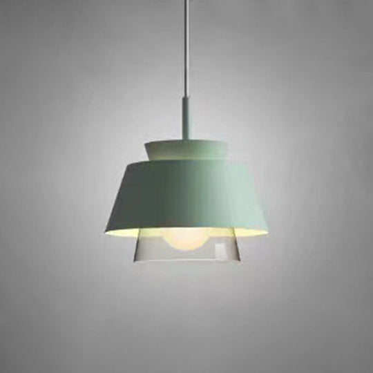 2-Color Pendulum Restaurant Ceiling Light With Metal And Glass Design 1-Bulb Green