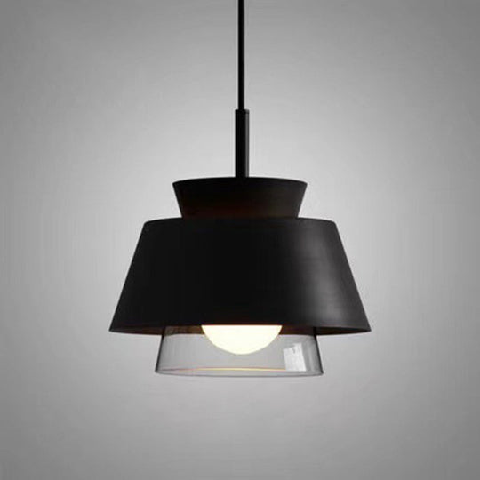 2-Color Pendulum Restaurant Ceiling Light With Metal And Glass Design 1-Bulb Black