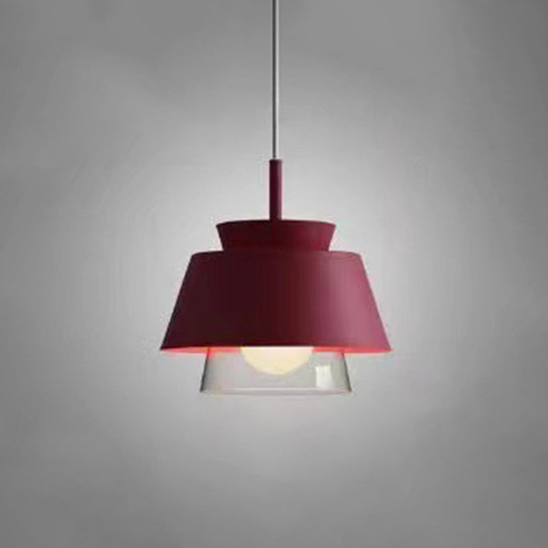 2-Color Pendulum Restaurant Ceiling Light With Metal And Glass Design 1-Bulb Burgundy