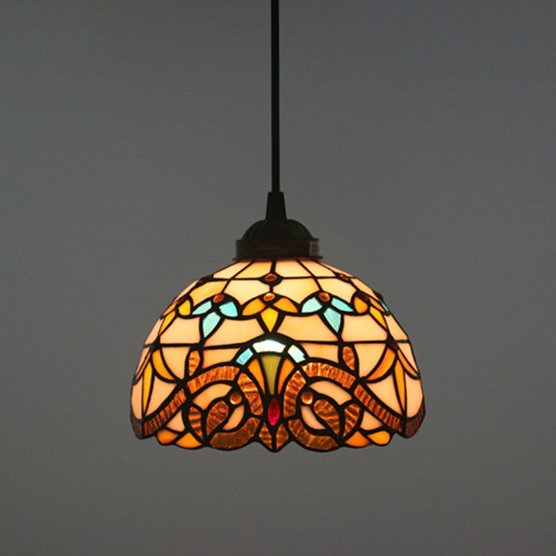 Baroque Stained Glass Pendant Light in Brown for Restaurant Ceiling Decor