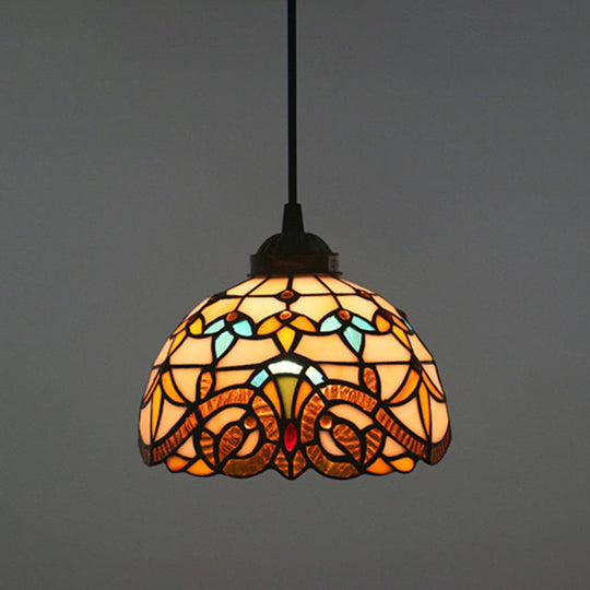 Baroque Stained Glass Pendant Light in Brown for Restaurant Ceiling Decor