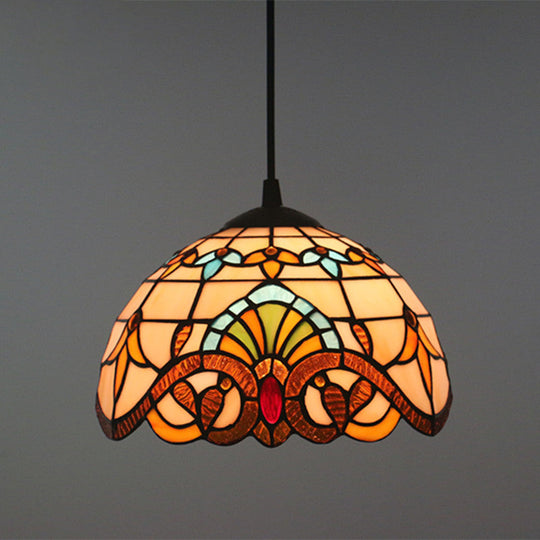 Baroque Stained Glass Pendant Light in Brown for Restaurant Ceiling Decor