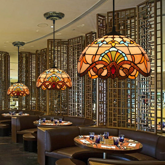 Brown Baroque Stained Glass Pendant Light For Restaurant Ceiling