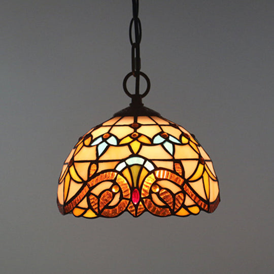 Baroque Stained Glass Pendant Light in Brown for Restaurant Ceiling Decor