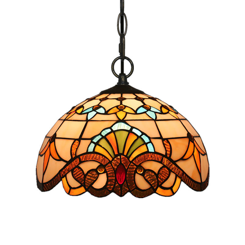 Baroque Stained Glass Pendant Light in Brown for Restaurant Ceiling Decor