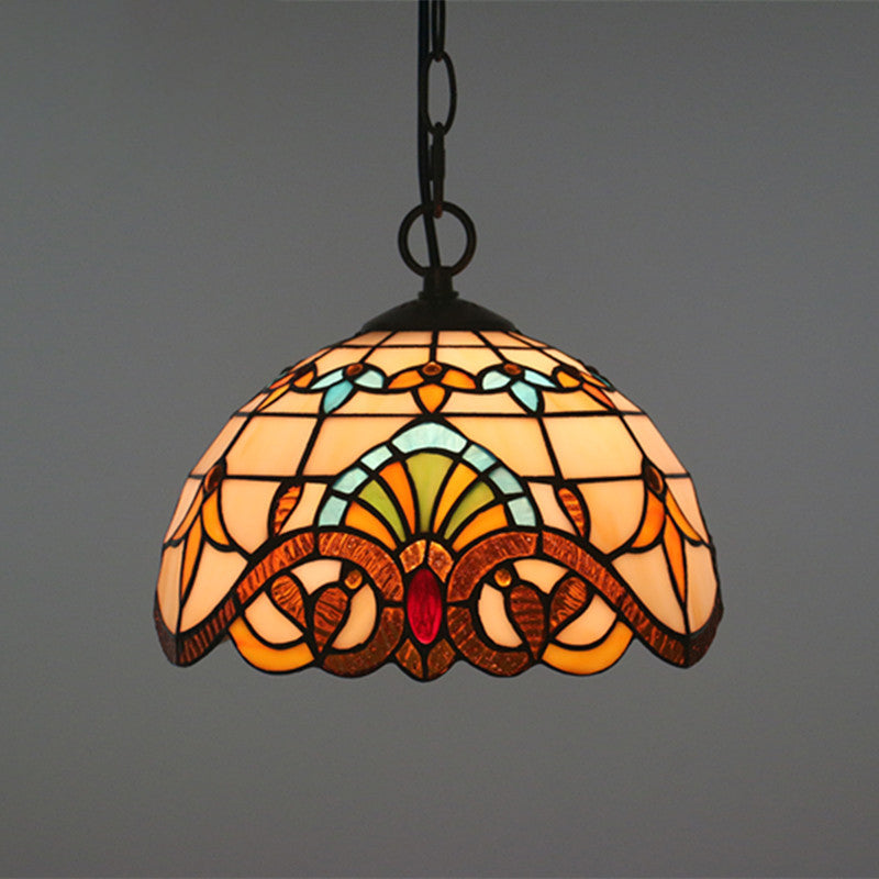 Baroque Stained Glass Pendant Light in Brown for Restaurant Ceiling Decor