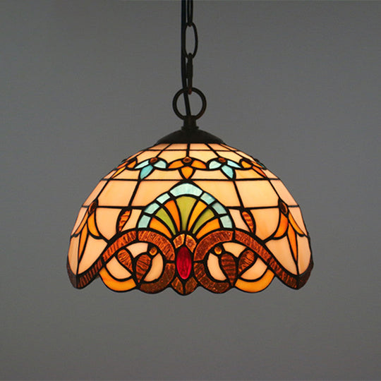 Baroque Stained Glass Pendant Light in Brown for Restaurant Ceiling Decor