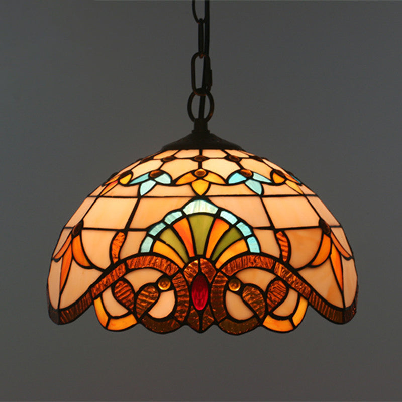 Baroque Stained Glass Pendant Light in Brown for Restaurant Ceiling Decor