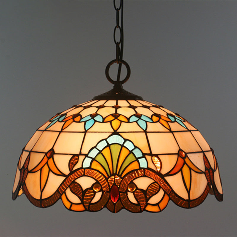 Baroque Stained Glass Pendant Light in Brown for Restaurant Ceiling Decor