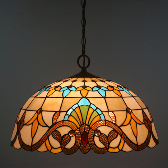 Baroque Stained Glass Pendant Light in Brown for Restaurant Ceiling Decor