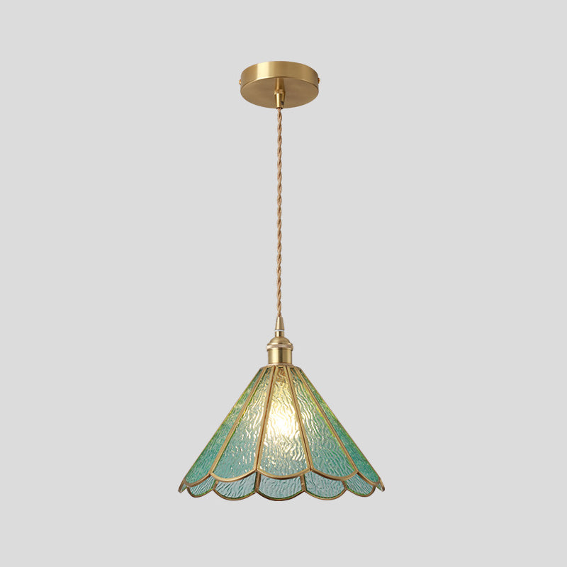 Corinne - Tiffany Suspended Lighting Fixture Tiffany Style Shaded Glass Hanging Pendant with Brass Canopy