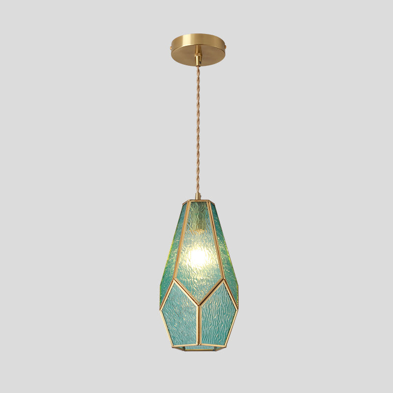 Tiffany Style Glass Pendant Light With Brass Canopy - Suspended Hanging Fixture Blue / Lotus