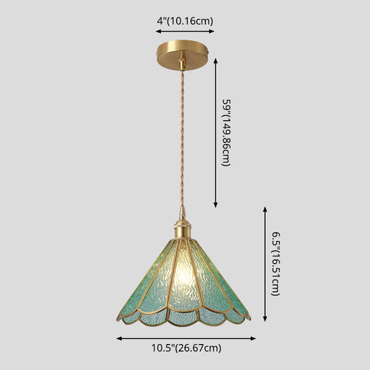 Tiffany Style Glass Pendant Light With Brass Canopy - Suspended Hanging Fixture