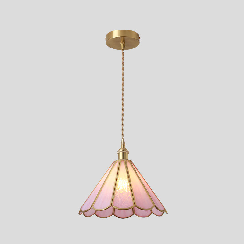 Corinne - Tiffany Suspended Lighting Fixture Tiffany Style Shaded Glass Hanging Pendant with Brass Canopy