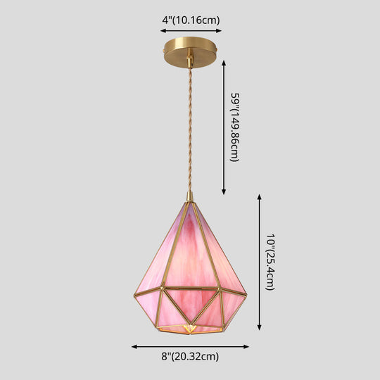 Corinne - Tiffany Suspended Lighting Fixture Tiffany Style Shaded Glass Hanging Pendant with Brass Canopy