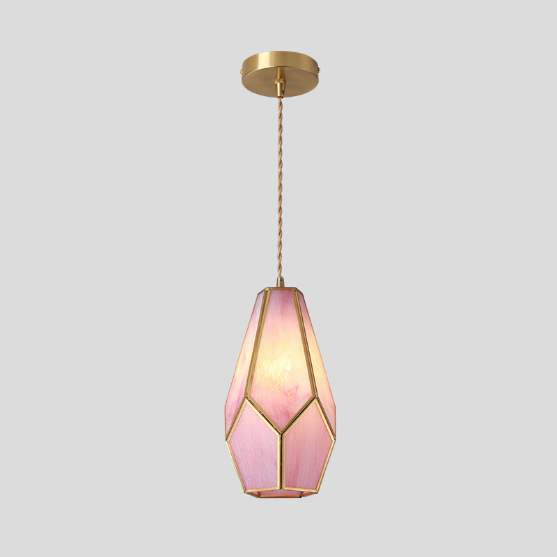 Tiffany Style Glass Pendant Light With Brass Canopy - Suspended Hanging Fixture Pink / Lotus